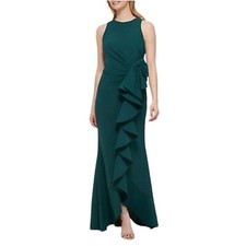 Eliza J NWT Hunter Green Ruffle Bow Sleeveless Gown Size 6 NEW