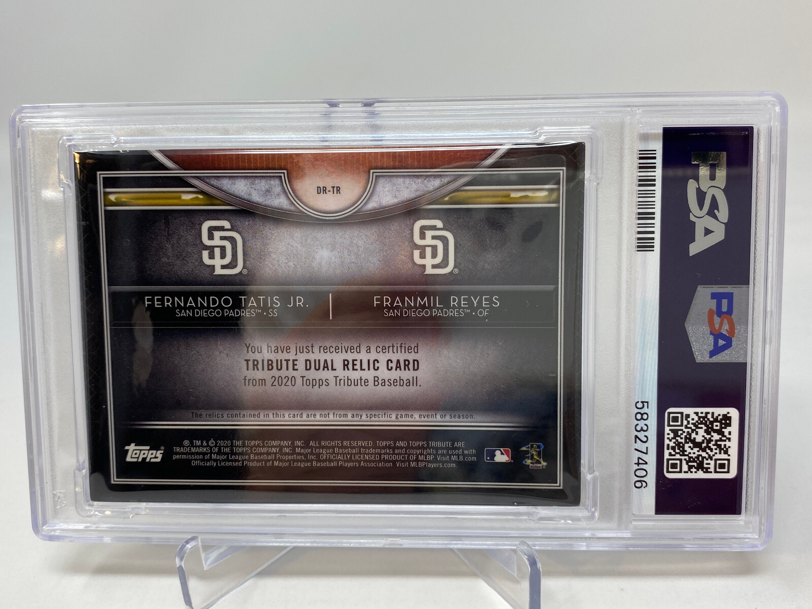 2020 Topps Tribute Dual Relic ORANGE Serial #18/25  Fernando Tatis Jr. PSA 8 view 12