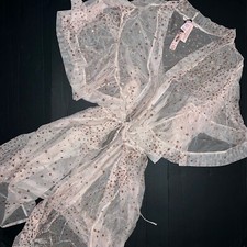Victoria's Secret M/L ROBE kimono gown beige GOLD embroidered glittered stars