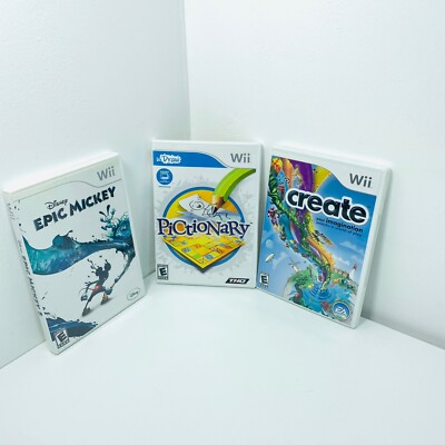 Lot 3 NINTENDO Wii DRAW STUDIO, Create And Disney Epic Monkey W Booklets