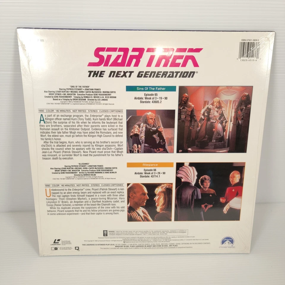 STAR TREK THE NEXT GENERATION Episodes 65 & 66 LaserDisc LD 1995 - New Sealed Foto 2 de 4