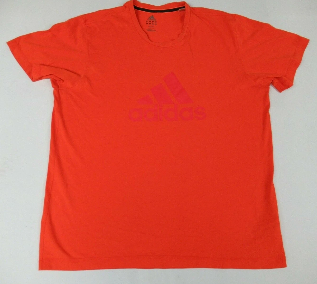 ADIDAS RED 3 STRIPES LOGO HI VIS ORANGE XL ESSENTIALS ATHLETIC T SHIRT F956