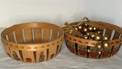 The Blackberry Lane Hand Stenciled Wooden Basket Farm House Decor Set of Two