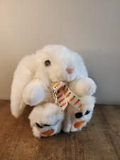 Vintage White Easter Bunny Plush Stuffed Animal Carrot Feet and Bow