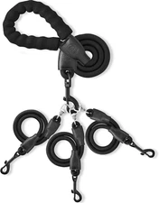 Heavy Duty Three Dog Leash, 360 Swivel Device, Padded Handle, for Walking and Tr