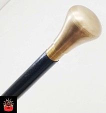 Bastone da passeggio vittoriano manico testa pomello ottone antico marrone canna legno nero