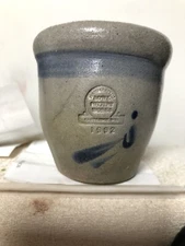 Rowe Pottery Works Mini Crock Salt Glazed 1992 Toothpick Holder Miniature 2.25"