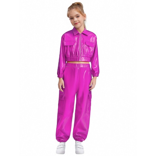 Unisex Kids Dancewear Turn-Down Sweatsuit Sweatpants Outfits Carnival Dance Set - Picture 20 of 85