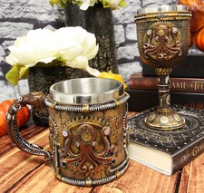 Juego de tazas cáliz y jarra copa de vino pulpo pulpo pulpo káutico Steampunk Kraken