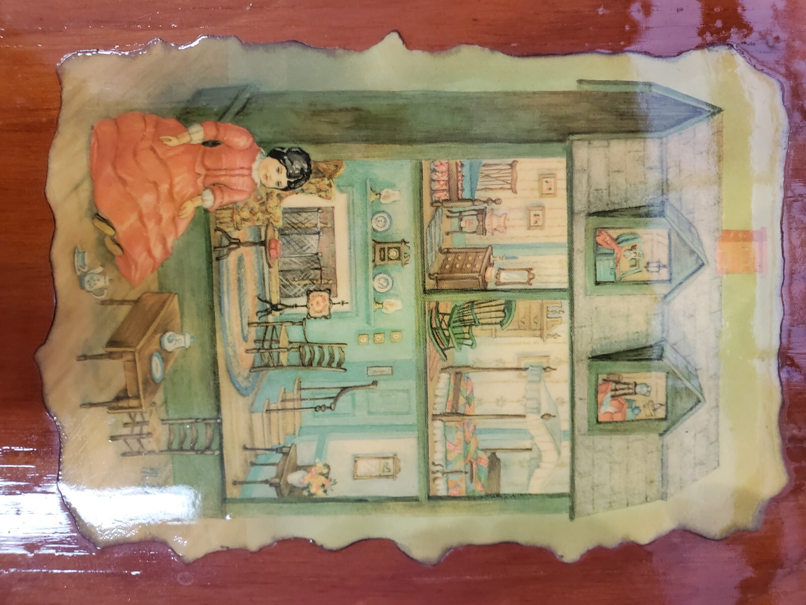Vintage Mini Framed Wall of DOLL HOUSE (Carved wood glazed wall hanging)