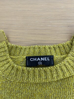 $2K Chanel XS 0/2 Mustard Green Yellow Pearl Tweed Sweater Knit