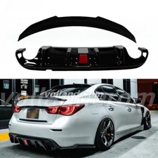 Rear Bumper Diffuser Lip+ Rear Spoiler for 2014-2017 Infiniti Q50 with LED Light