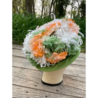 Vintage 1960s Millinery Flower Bucket Hat Peach and Green Vintage 1960s Millinery Flower Bucket Hat Peach and Green | eBay main image 3