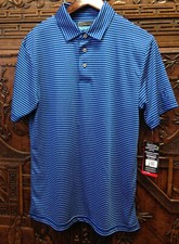 New PGA Tour Men's Short Sleeve Golf Polo Shirt, Blue Stripes, Small
