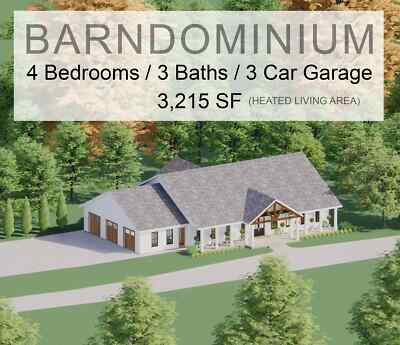 Cedar Springs Barndominium 4 Bed 3 Bath 3 Car - Plan Blueprint PDF or Print ~