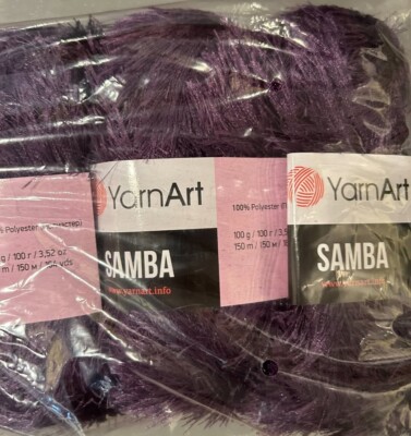 YarnArt Samba eyelash yarn, Plum #28 lot of 5 164 yds/3.5 oz per skein polyester