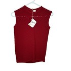 New Vtg Devonette Women’s Open Knit Sweater Sleeveless Blouse 34 (Xs/S) Red Bnwt