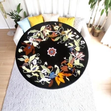 24" Round Black Marble Coffee Table Inlay Floral Arts Handmade Furniture Decors
