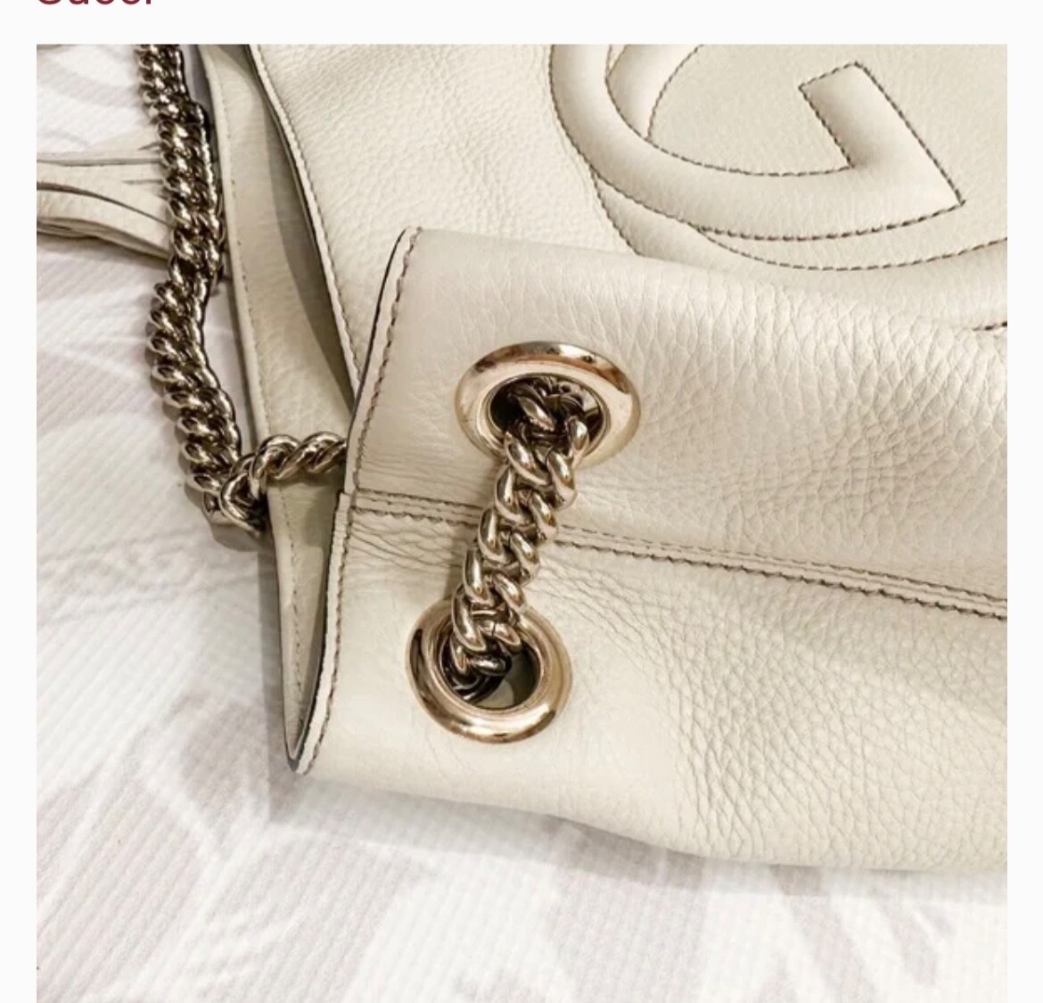 Gucci Soho Leather Medium ChainStrap Tote Ivory/off white