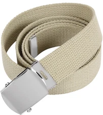Khaki Military Cotton Web Belt with Chrome Buckle