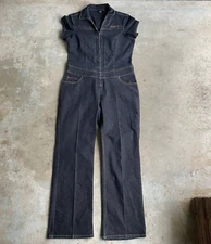 Vintage FUBU Women's Jumpsuit Denim Stretch Flex Fit Size: 14 Wide Leg Dark Wash