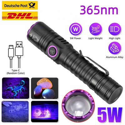 5W UV 365nm USB Licht LED Taschenlampe Blacklight Inspect Fackel Wiederaufladba