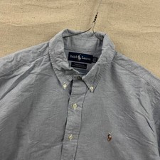 VTG Ralph Lauren Yarmouth Button Down Shirt 16-34 Blue Cotton Oxford Long Sleeve
