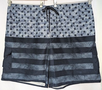 HB Slate Grey HB Harbor Bay Distressed American Flag Design Swim Trunks Size 4XL