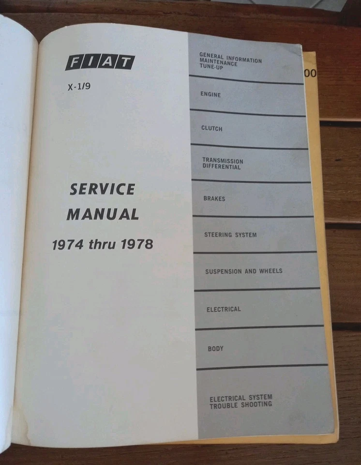 Manuale di Officina Assistenza 1974 al 1978 FIAT X 1/9 X1/9 X 1 9 Originale !! - Immagine 3 di 4