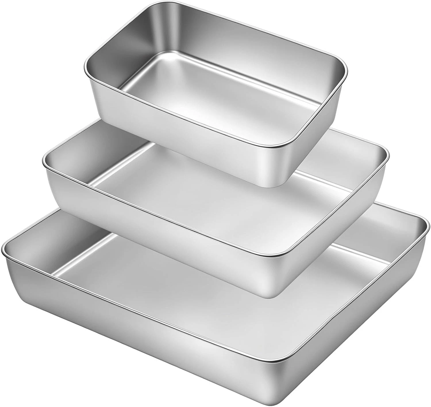 3 Pack Stainless Steel Baking Pans Set Nonstick Rectangle Sheet Cake Oven Tray