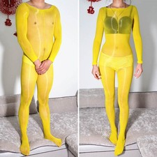Super Elastic Shiny Bodystocking Long Sleeve Bodysuit Sheer Nylon Tights Catsuit