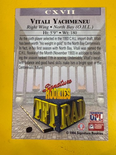 68247 1994 Signature Rookies Tetrad Autographs #117 Vitali Yachmenev /7750 - Picture 2 of 3