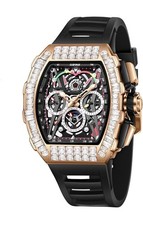 ONOLA SAV0020 Automatic Skeleton Tonneau Watch 51mm Black Silicone Strap 3ATM