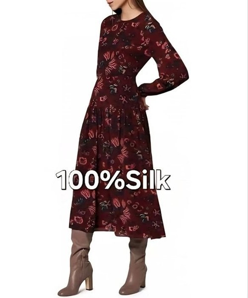 Women L.K Bennett Dress Burgundy Silk 40