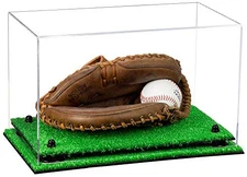 Display Cases Clear Baseball Catchers Glove w/ Black Risers & Turf Base (A011)