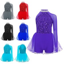 Girls Tutu Dress Practice Leotard Gymnastics Skirted Cha-Cha Ballet Dance Show