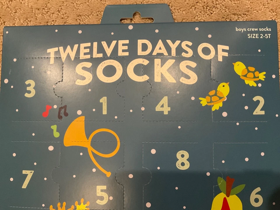 BOYS 12 DAYS OF SOCKS ADVENT CALENDAR CHRISTMAS NEW 2T 3T 4T 5T Crew Non Skid - Image 4 of 4