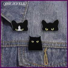 Cartoon Cute Black Peeping Cat Enamel Pins Custom Big Eyes Sneaky Cat Brooches