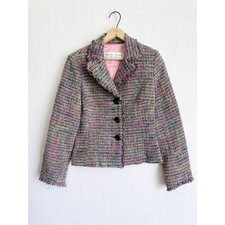 Trina Turk Womens Rainbow Tweed Fringe Blazer Jacket Multicolor Size 8