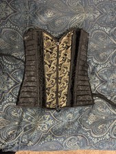 Spirit Women s Overbust Corset M Black/Gold Floral Lace-Up Lace Accents
