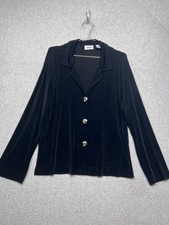 Chico's Travelers Black Slinky liquid knit Blazer Jacket Sz 2 L Button Front USA
