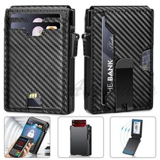 2026 Men's Slim PopUp Bifold Carbon Fiber Wallet  RFID Blocking  Money Clip US