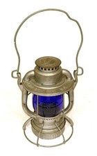 Very Scarce C.R.R Of NJ Dietz Vesta Railroad Lantern w Blue Etched Globe Clean