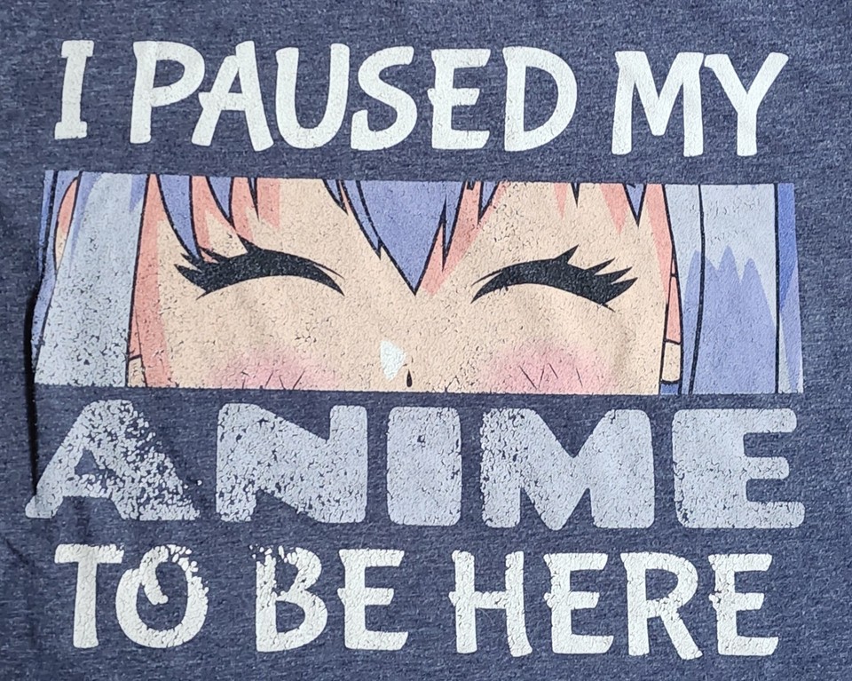 Anime T-Shirt Women's Sz XL "I Paused My Anime To Be Here" Funny Spellout Tee
