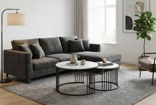 Black & Marble Round Coffee Table Set of 2 for Living Room Nesting & Side Table