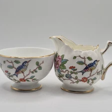 VTG Aynsley Cottage Garden Flower Bird Open Creamer Sugar English Bone China
