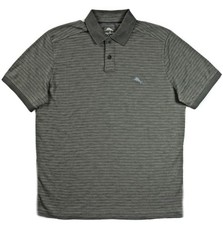 Tommy Bahama Mens Striped Polo Shirt L Regular Fit Short Sleeve Coal Black 100
