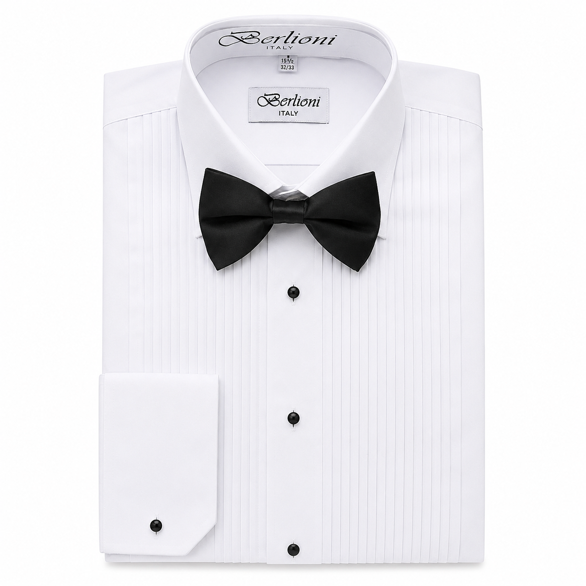 berlioni men's dress shirt Berlioni Italy Men's White Dress Shirt Tuxedo Formal Laydown Collar + Bow  Tie