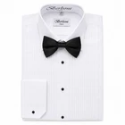 Berlioni Italy Men's White Dress Shirt Tuxedo Formal Laydown Collar + Bow Tie