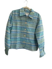 Coldwater Creek Medium Patchwork Artsy Blazer Jacket Blue Yellow Embroid 4413